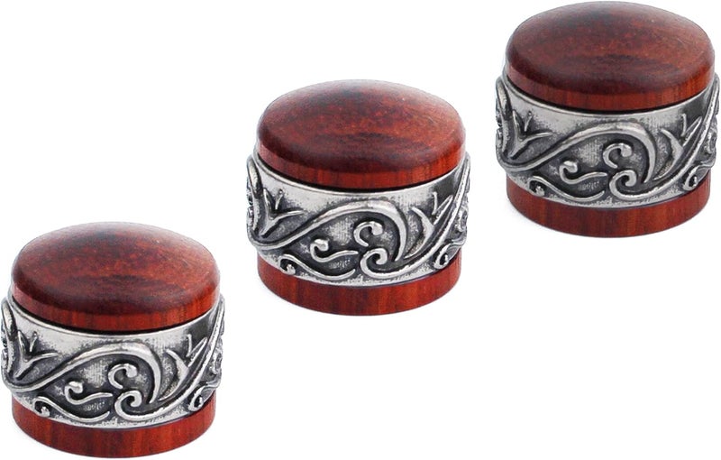 guyker 3Pcs Red Sandalwood Potentiometer Control Knobs Dia. 6mm (0.24") Shaft Pots - Long Grass Flower Around Dome Speed Tone Volume Knob Guitar Bass - Antique Silver - Image 1